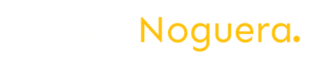 Logotipo de Karina Noguera color blanco y amarillo